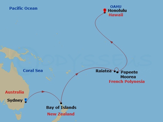 Celebrity Edge 17 Nights Sydney to Honolulu Repositioning Cruise Map
