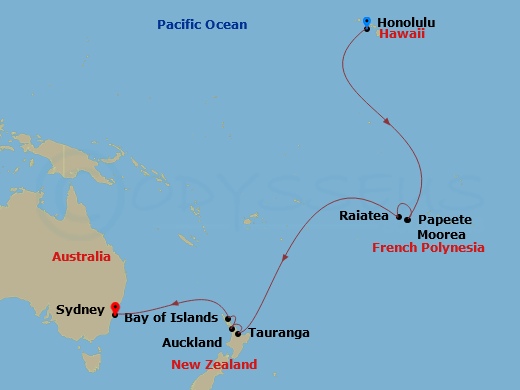 Celebrity Solstice 18 Nights Honolulu to Sydney Repositioning Cruise Map