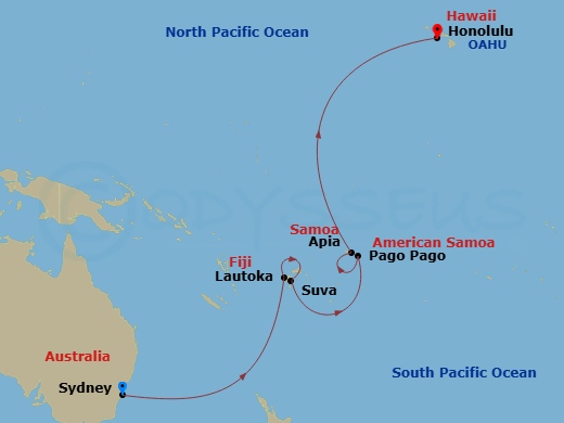 Celebrity Solstice 15 Nights Sydney to Honolulu Repositioning Cruise Map