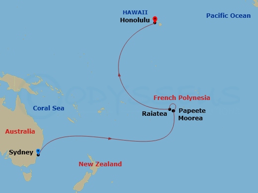Royal Caribbean Anthem of the Seas 16 Night Sydney to Honolulu Repositioning Cruise Map