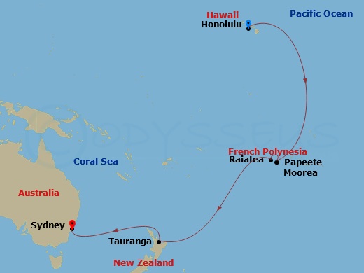 Royal Caribbean Anthem of the Seas 17 Nights Seattle to Sydney Repositioning Cruise Map