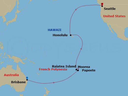 Royal Caribbean Quantum of the Seas 23 Night Brisbane to Seattle Repositioning Cruise Map