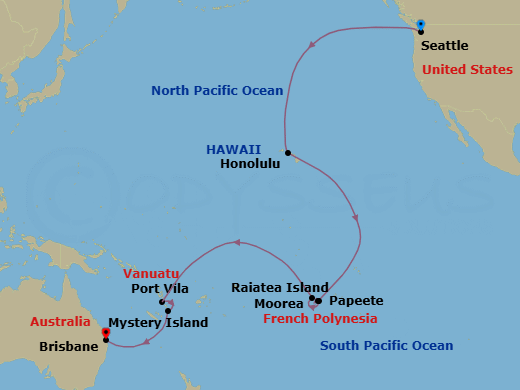 Royal Caribbean Voyager of the Seas 25 Nights Seattle to Sydney Repositioning Cruise Map