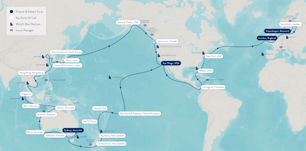 Azamara Quest 2029 World Cruise Map Full Princess Cruises 2028 Circle Pacific Map