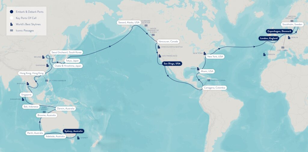 Azamara Quest Sydney to Copenhagen Map