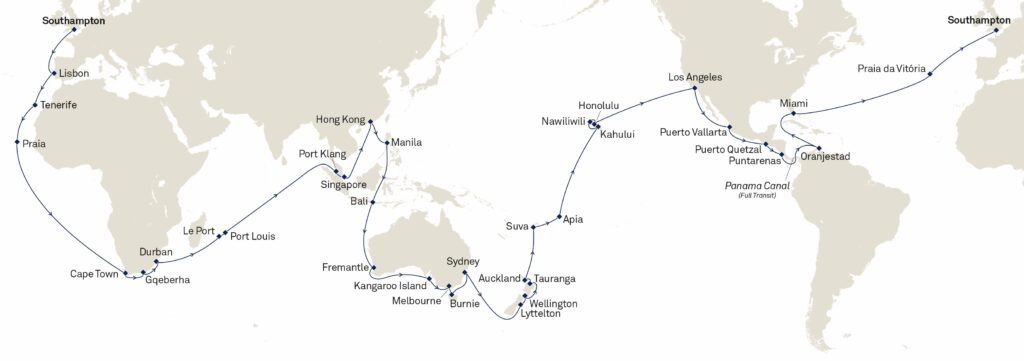 Queen Elizabeth 2029 World Voyage Map